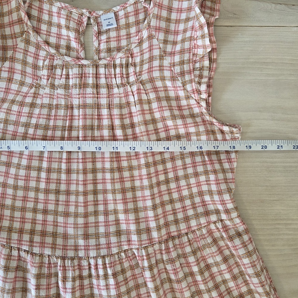 Old Navy Women's Plaid Dress Size M Ruffle Tiered Linen Blend Summer - Picture 5 of 9